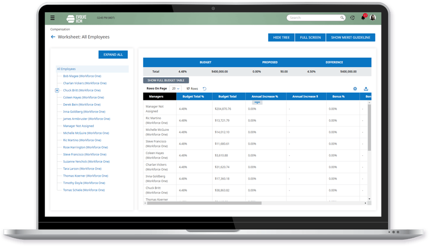 Compensation Management Software Laptop Device Screenshot