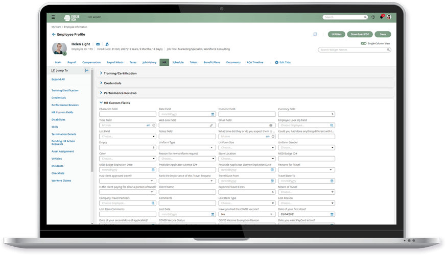 HR Employee Profile Software Laptop Device Screenshot