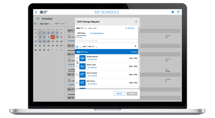 Cannabis Employee Scheduling Software Laptop Device Screenshot of a Shift Change