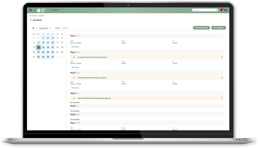 Cannabis Employee Scheduling Software Laptop Device Screenshot
